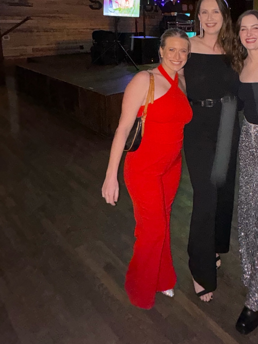 superdown revolve Red Halter One-Shoulder Jumpsuit